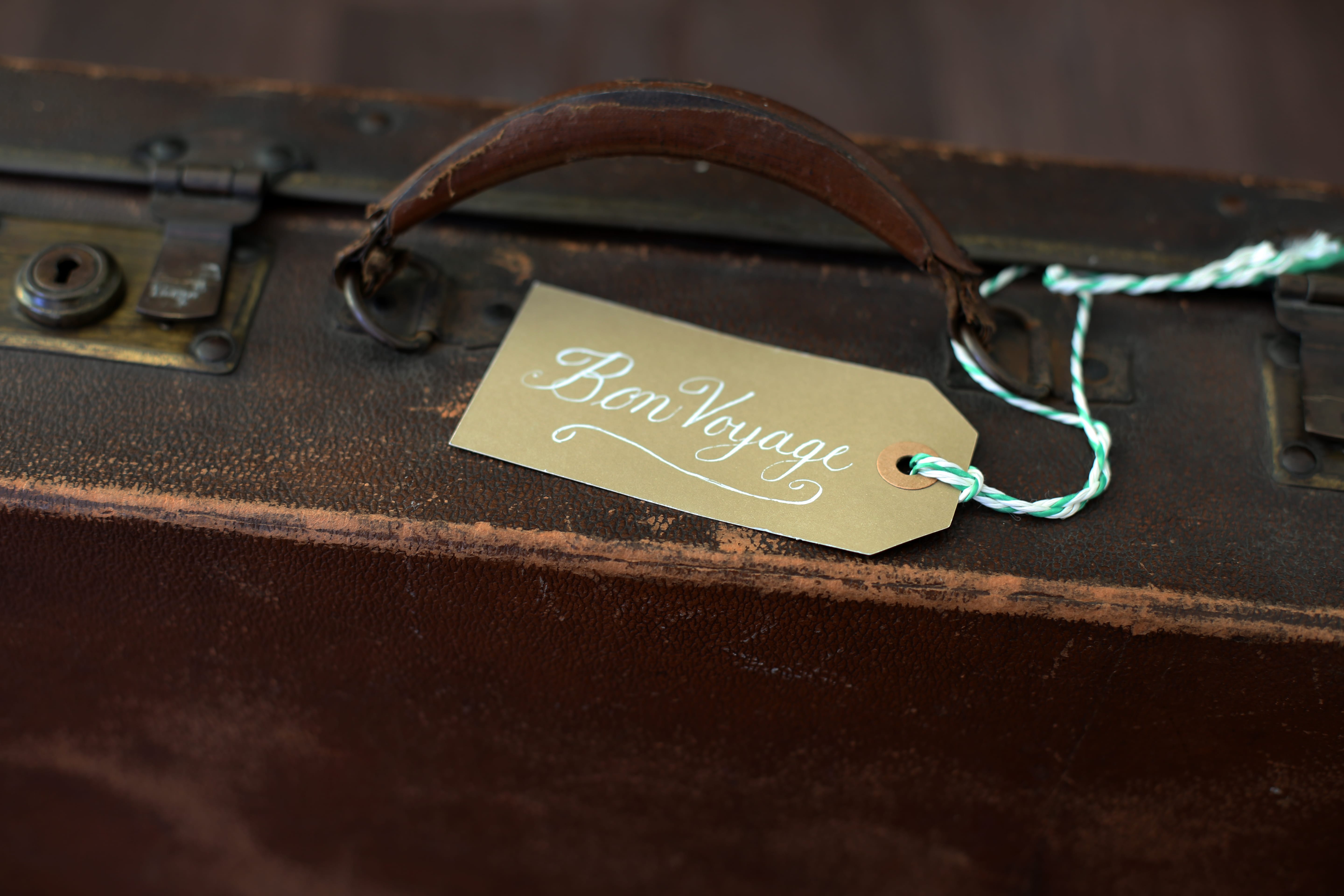 Bag with Bon Voyage Calligraphy Message Tag Attached